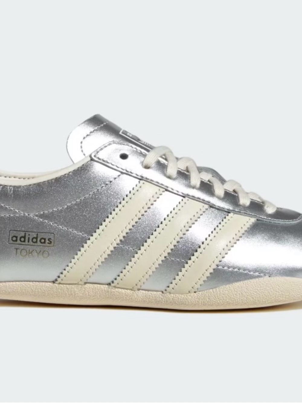 adidas Tokyo Women's Silver Metallic Sneakers with Cream Stripes - Picture 2 of 4